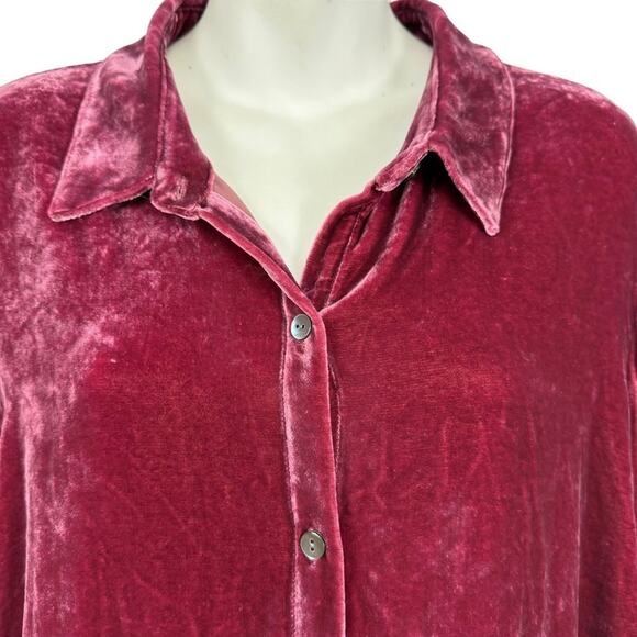 J Jill Womens Velvet Silk Blend Button Up Longline Long Sleeve Shirt Top sz L - Picture 5 of 16